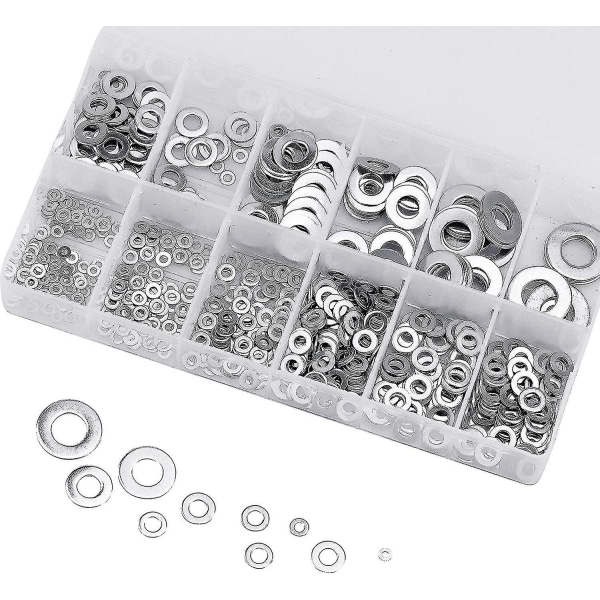 800 Pcs Stainless Steel Flat Washers, Assortment M2 M2.5 M3 M4 M5 M6 M8 M10 M12 Washers With Seal Storage Box