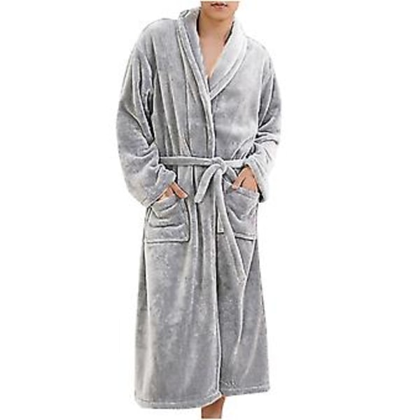 Naisten ja miesten pehmeä ja pörröinen kylpytakki, lämmin, fleece-flanelli kylpytakki pyjama XL harmaa