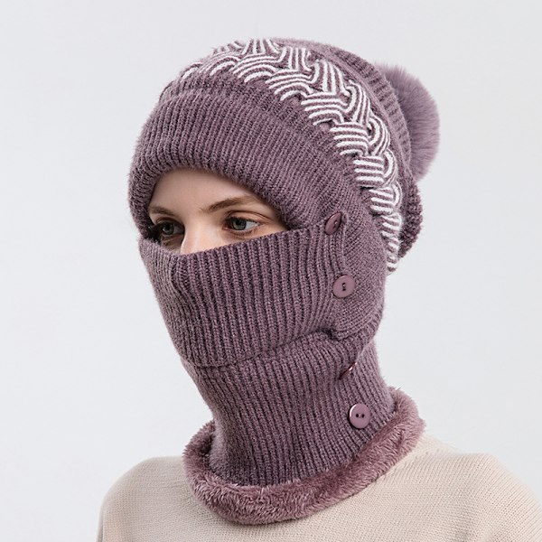 Kvinders Ét-Stykke Slouchy Fleece Hue Hætte Tørklæde Maske Varm Vinter Strikkede Hue Tyk Kranie Ski Hue