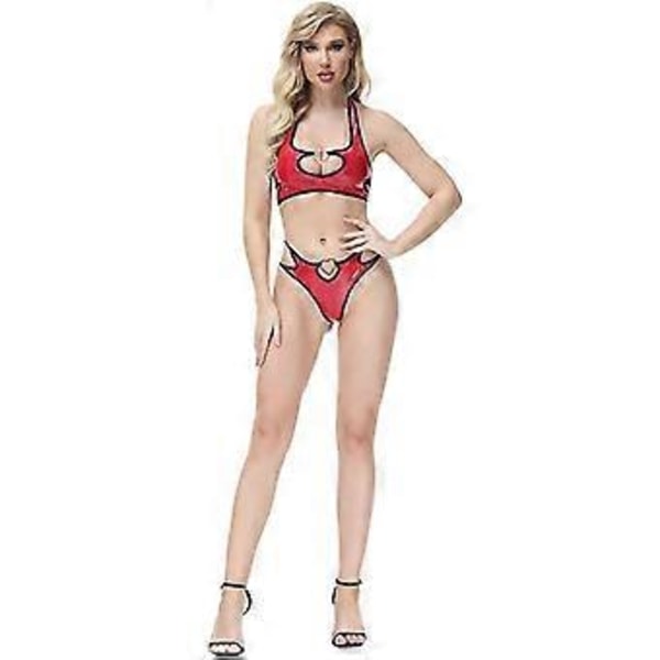 Naisten Bandage Tekonahkamekko Risti 2-osainen Nauhallinen Crop Top ja Bodycon-setit Asut (L punainen)
