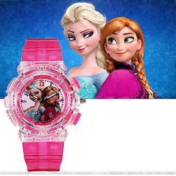 Frozen Elsa & Anna Luminous Quartz Klocka Barn Flickande Färgbyte Armbandsur Barnpresent (G)