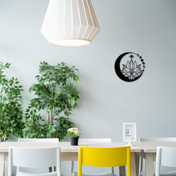 Metall blomsterkunstdekor, svart boho blomstermåne og stjernefasevegg