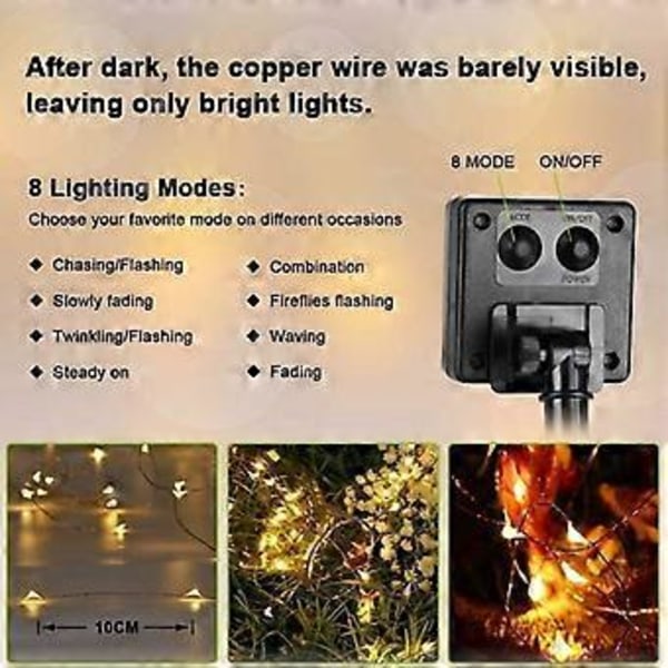 Solcellsslinga Utomhus, 200 LED Solcellslampa Vattentät Dekorativ Belysning, Varmvit Bf