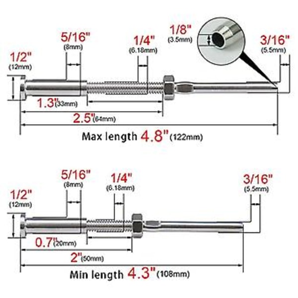 20 stk Usynlige Turnbuckles Håndsveis Trådstud Spenning Hex Hode Endefitting Mottakerterminal
