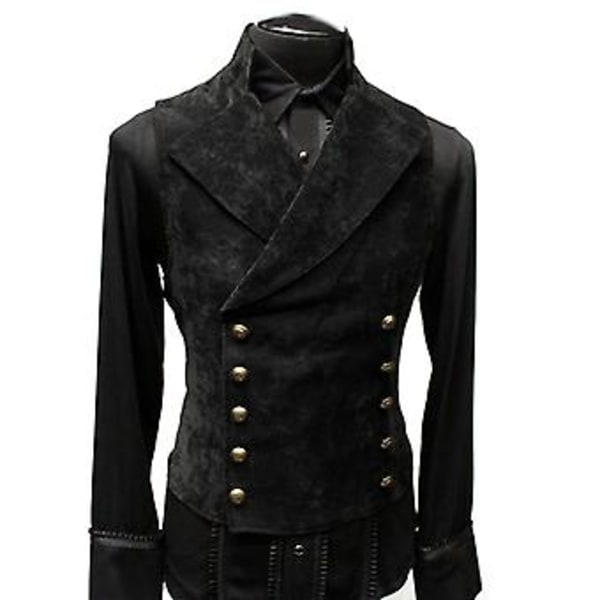 Fianao Casual Väst för Herrar med Stående Krage, Enfärgad, Dubbelknäppt, Slim Fit, Arbetskläder (L Svart)