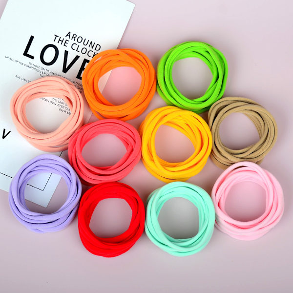 Usynlige babymyke nylon elastiske hårstrikk, tynne hårbånd, babyhårbånd, DIY hårtilbehør, 100 stk sett, tilfeldige farger