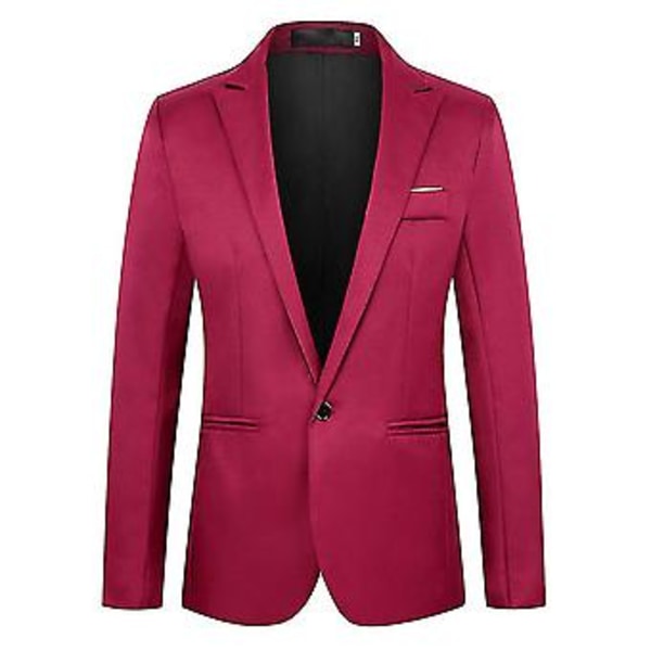 Herre En Knapp Blazer Hakket Revers Formell Fest Kveld Business Dressjakke Høy Kvalitet (L Vinrød)