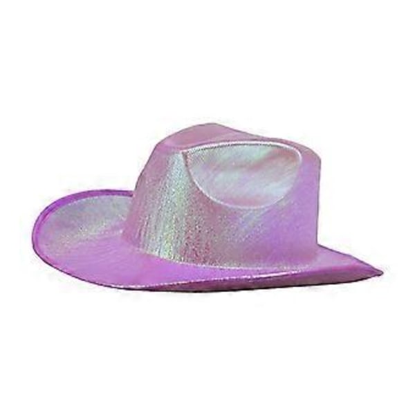 Cowboy-juhlahattu, kiiltävät hauskat hatut, Cowgirl-hattu, Rave-lippikset karnevaaliin, Disko, valkoinen (ruusunpunainen)