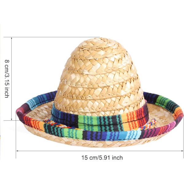 8 stk. Mini Sombrero Fest Hatte Fiesta Fest Dekorationer Festartikler Sombrero Kostumehatte til Bord, Dukker, Hunde - 5,9 tommer