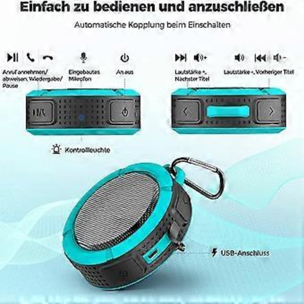 Vedenkestävä Bluetooth-suihkukaiutin, kannettava langaton kaiutin imukupilla ja klipsillä kylpyhuoneeseen, lapsille, pyörään