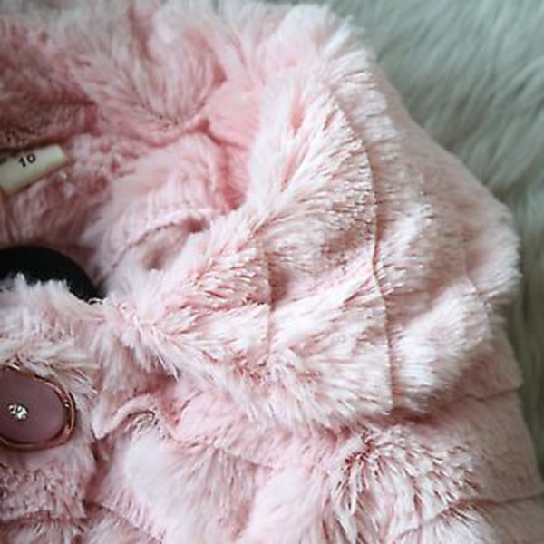 Pigebørn Varm Frakke Kunstig Pelsjakke Fluffy Blød Plushet Overtøj (3-4 År Pink)