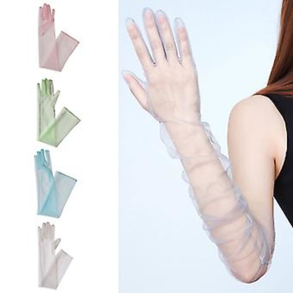 55cm Långa Bröllop Brudklänning Vantar Tulle Handskar Bröllopshandskar för Fest (Köttpulver)