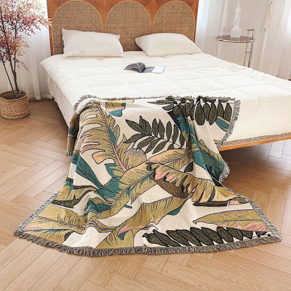 1 Stykke 160x130cm Strikket Plantain Blade Plaid Tæppe Dekoreret