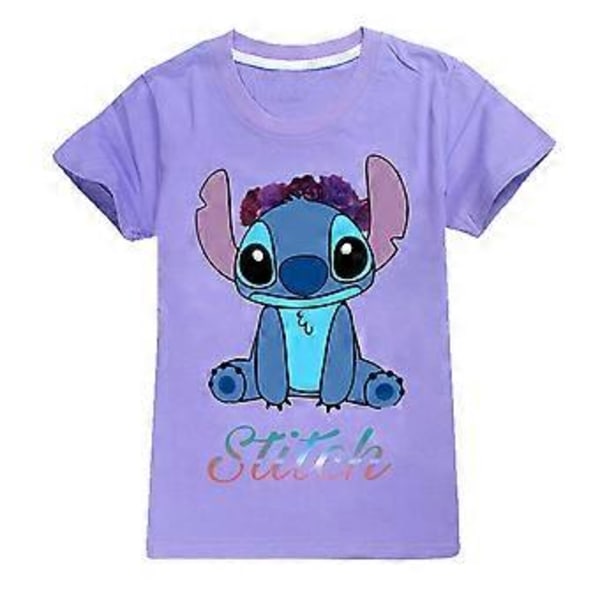 Lilo och Stitch Barn Pojkar Flickor T-shirts Tryckt Grafisk Tees Skjortor Rund Hals Kort Ärm Sommar Topp (13-14 År Lila)