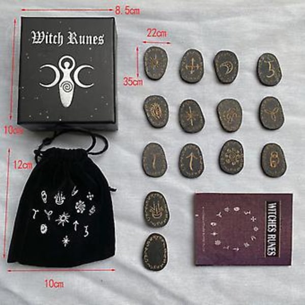 Puun Rune-kivisetti Noitain Rune-setti 14 kpl Kaiverretut Rune-symbolit Ennustamiseen