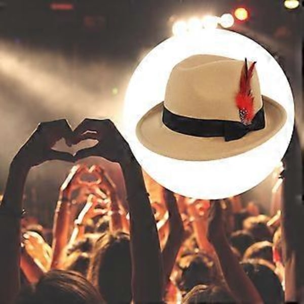 Panama Jazz Hat Kort Skygge Solhat Filt Fedora Hatte til Mænd og Kvinder Fest Solbeskyttelse Dansefestival Sommer Strand Udklædningstilbehør (Khaki)
