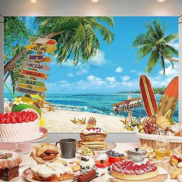Sommarstrand Bakgrund Hawaii Strand Bakgrund Havsstrand Surfbräda Porträttfotografi Bakgrund Aloha Luau Födelsedagsfest Dekorationer Tillbehör