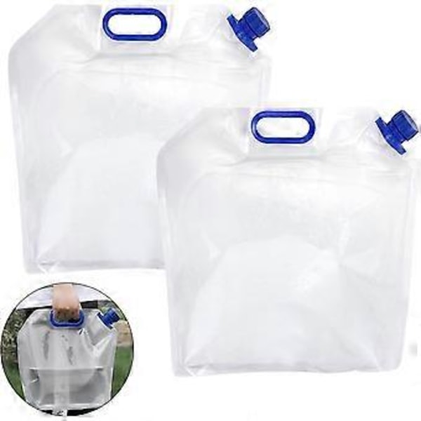 2-pack Plastvattenpåsar, Vikbar Vattenbehållare, Vikbara Vattenpåsar, Vattenbehållare, PE Vattenpåse med Kran, 10 Liter, För Utomhus