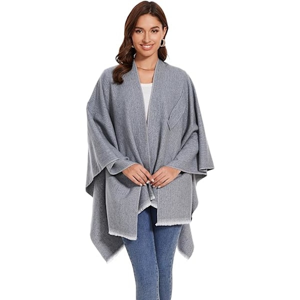 Elegant sjal med åpen front for kvinner, myk poncho, egnet for vår, høst og vinter