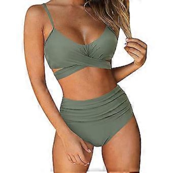 Kvinnors Sexig Push Up Bikini Baddräkt Vadderad BH Tvådelad Baddräkt Baddräkt Sommar Strand Badkläder (XL Armég Grön)