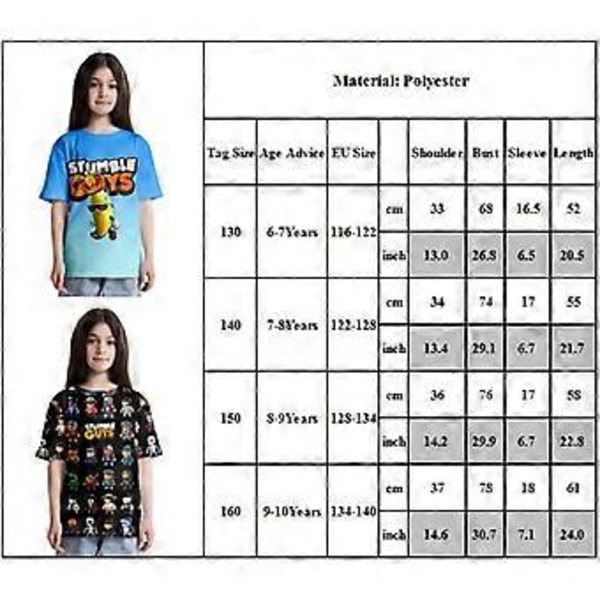 Stumble Guys 3D-tryckta T-shirts med korta ärmar, avslappnade toppar för barn, pojkar och flickor, sommar-T-shirts (7-8 år C)
