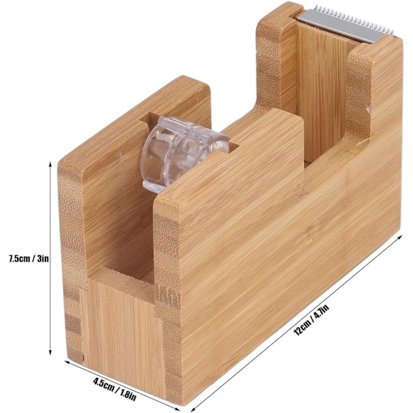 Skrivebordsdispenser for tape, bambustre dispenser for vektet tape, sklisikker base, kontorteipdispenserholder for kontor, hjem, skole (tape ikke inkludert)