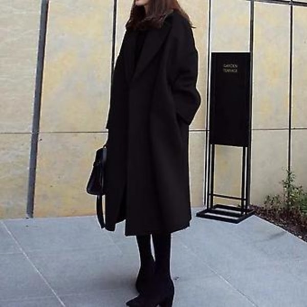 Dam Overcoat Vinter Höst Koreansk Version Överdimensionerad Varm Kappa För Dagligt Arbets- och Kontorsbruk (XL Svart)