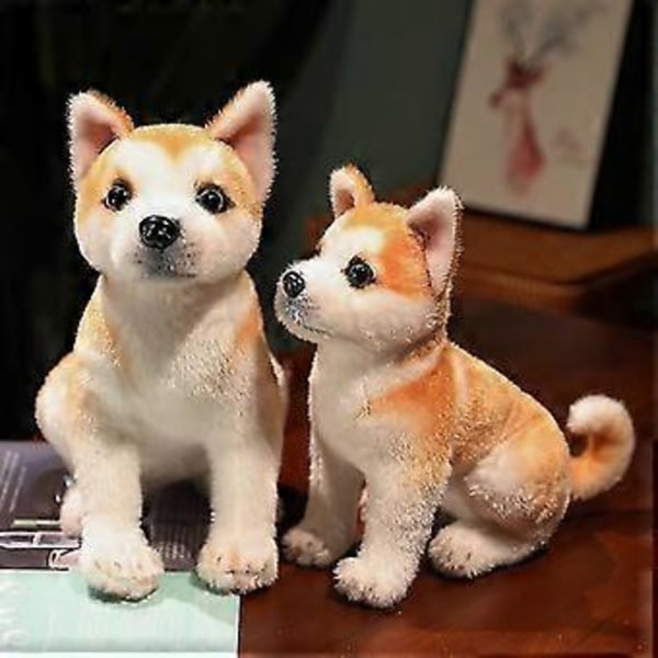 25/30cm Verklighetstrogen Akita Hund Plyschleksak Fylld Livsäkta Shiba Inu Hundvalp D(25CM liggande med halsband)