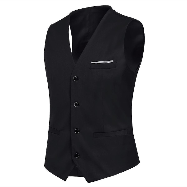 3 Pcs Men"s Slim Fit Suit Set One Button Solid Jacket Vest Pants Business Set Mimenor Black Black 2XL