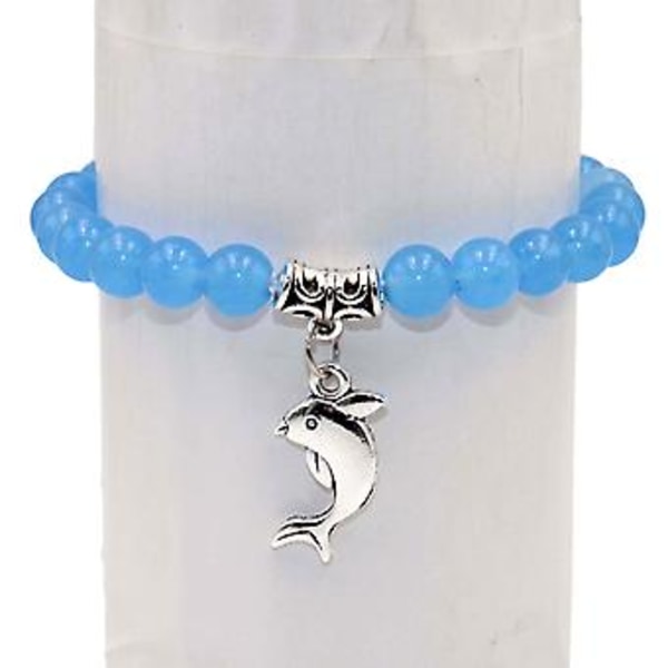 Engros Naturstenperler Delfin Tigerøje Agater Mala Perler Armbånd Bangles Charm Til Kvinder Mænd Yoga Armbånd Femme Gave (Søblå Jade)
