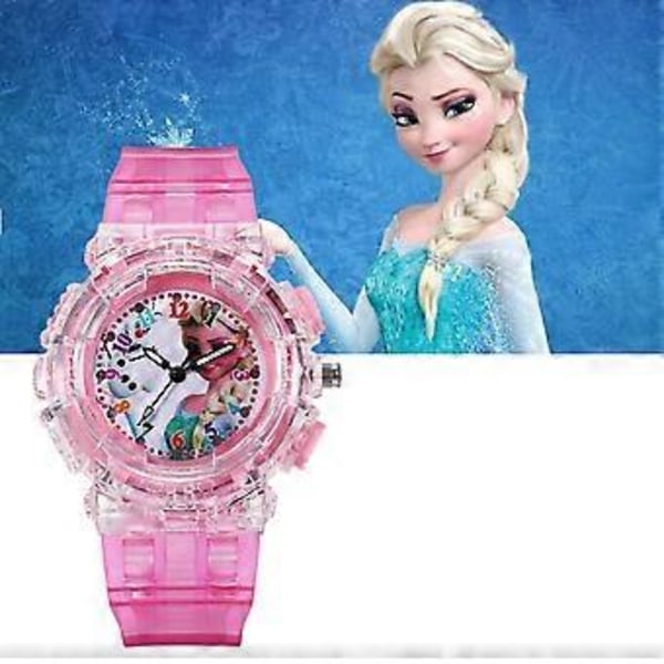 Frozen Elsa & Anna Luminous Quartz Klocka Barn Flickande Färgbyte Armbandsur Barnpresent (E)