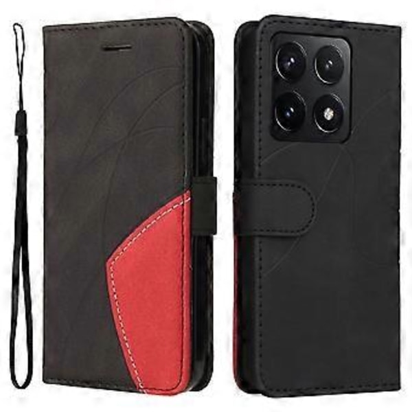 KT Læder Serie-1 Til Xiaomi 14T Læder Etui Farvesplejsning Telefon Cover Wallet Stand (Style A)