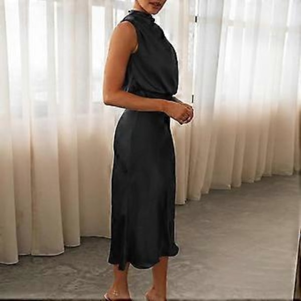 Elegant Dame Ærmeløs Halter Satin Sommer Bryllup Lang Aftenkjole (M)