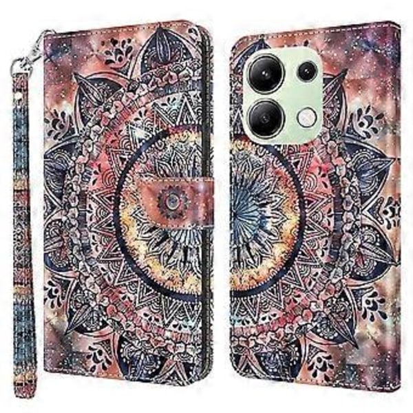 Xiaomi Redmi Note 13 4G Nahkakotelo 3D-kuviopainatuksella Puhelinlompakkokotelo (Väri Mandala)