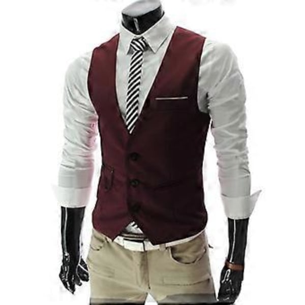 Mænds Peaky Blinder Herre Forretningsvest Slank Pasform Suit Vest Jakke Frakke (XXXL Vinrød)
