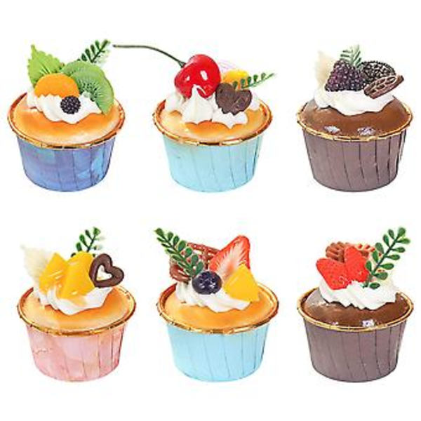 6 stk. Kunstige Kage Imitation Kage Cupcake Modeller Skrivebords Ornament Hjemmeforsyninger