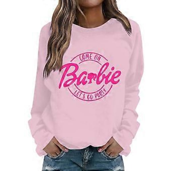 Barbie-teemainen naisten trendikäs painettu Pink Power -pyöreäkauluksinen pitkähihainen hupullinen neuletakki (3XL Pink 2)