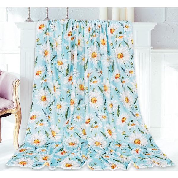 Blomsteret Fuzzy Tæppe Akvarel Daisy Blomster Kast Tæppe Blå Dekorativ Blød Hyggelig Flannel Tæppe til Hjem Seng Sofa