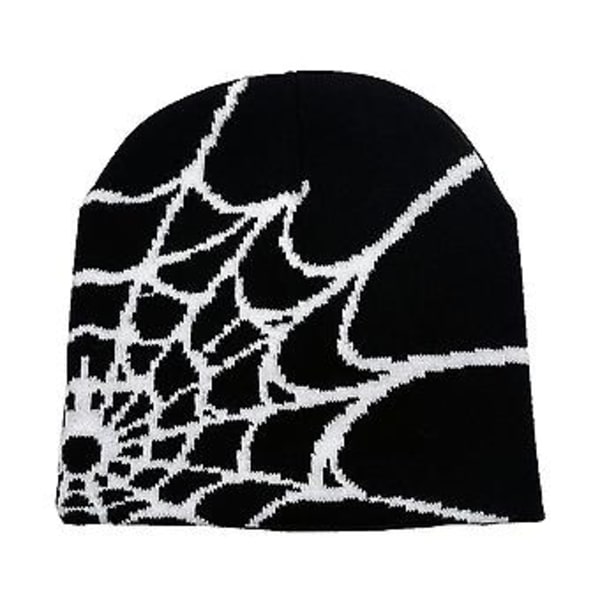 Spider Web Beanies Hat til Mænd Kvinder Unisex Universal Vinter Cuffed Hat Blød Varmt Strikket Beanies Cap (Sort)