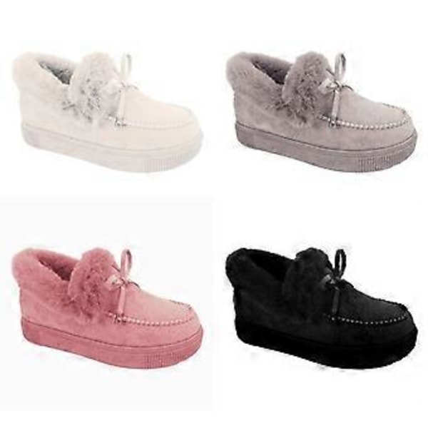 Nye ankomst Damer Vintermode Flade Støvler Tykke Varme Platform Snestøvler Slip-on Ankelstøvler til Indendørs/Udendørs (Sort)