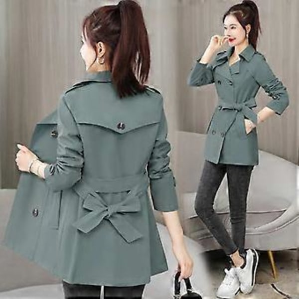 Vår Höst Trenchcoat Dam Kläder Slim Långärmad Kort Vindjacka med Bälte Casual Ytterkläder Dam Toppar Foder (XL grå)