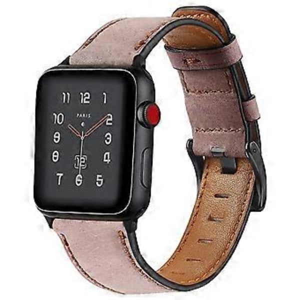 Armband Kompatibel med Tillämplig Apple Watch Vintage Läderarmband - Rosa + Svart Spänne 38/40mm