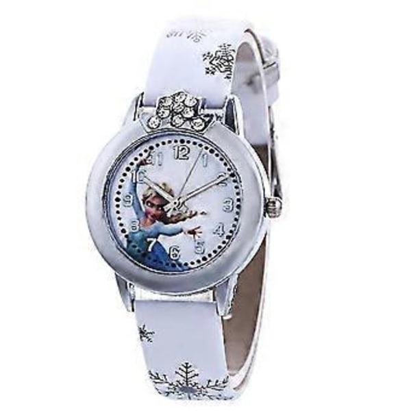 Frozen Elsa Anna Prinsesse Børnearmbåndsur Tegneserie Analog Ur Quartz Ur Gave Til Piger (Hvid)