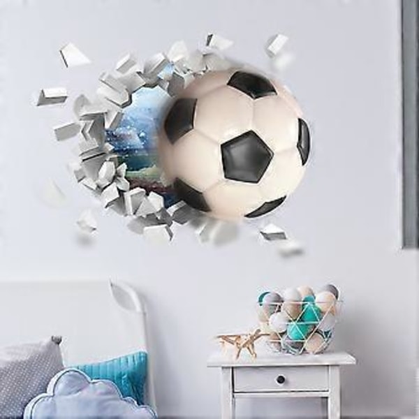 3D Fotboll Väggdekaler, Fotbollsdekaler för Pojkars Sovrum, Fotboll Vinyl Väggkonst Dekal för Tonårspojkar 3D Sovrumstillbehör