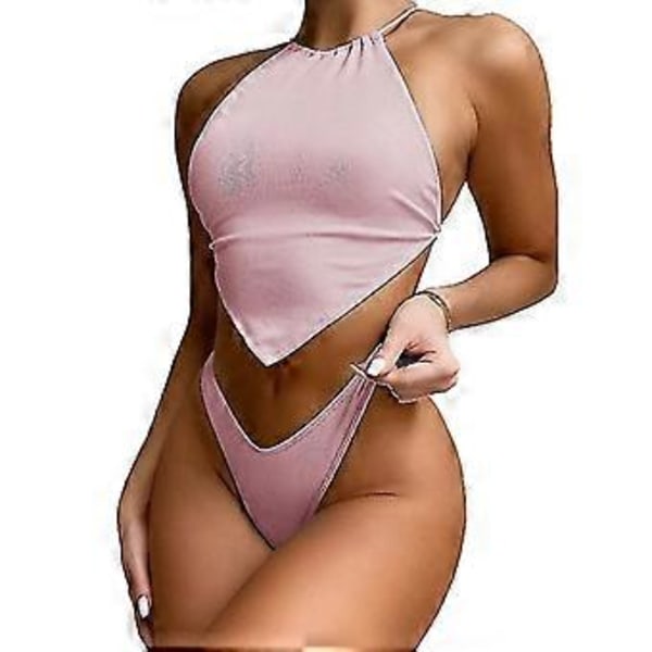 Dam Badkläder Baddräkt Högmidjad Baddräkt Tvådelad Baddräkt Bikini Set Bikini Fiis Flerfärgad Valfritt (M ROSA)