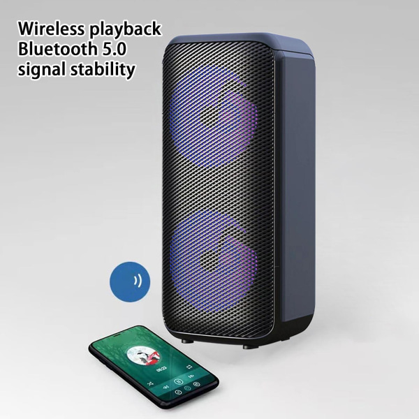 Bluetooth högtalare, trådlöst bärbart Bluetooth stereoljud med lampor, danshögtalare utomhus plug-in kort Högeffekts subwoofer Black