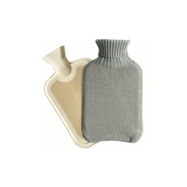 Nicola Spring varmvattenflaska med stickat lock - Klassisk kort ribbad gummiflaska med cap - 2 liter - Grå DOPA