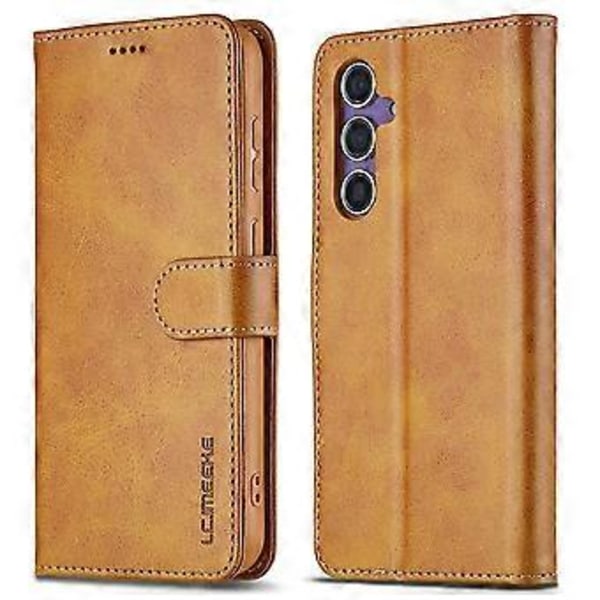 LC.IMEEKE Samsung Galaxy A56 5G -kotelo vasikannahkajäljitelmällä PU-nahkaa, jalustalla ja lompakolla - Keltainen (Keltainen)