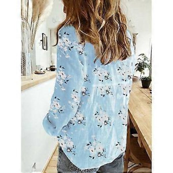Vår Höst Blommig Tryck Skjorta Casual Lös Långärmad Bomull Linne Skjortor Plus Size Damtoppar (5XL vit)