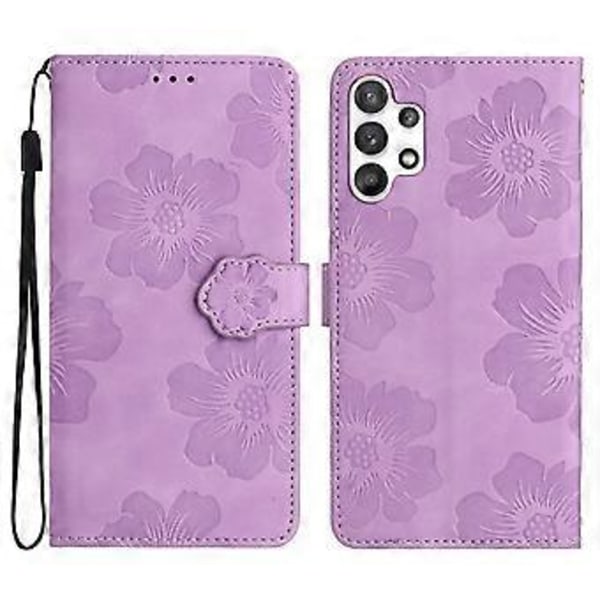 Til Samsung Galaxy A32 5G/M32 5G PU Læder Wallet Cover Blomster Prægning Telefon Cover med Støttefod (Style B)